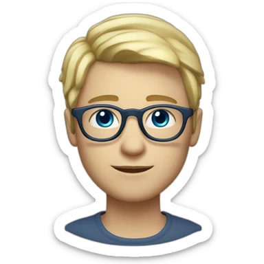 person with white skin, medium-long or short hair, fairly light hair, even blond. round glasses, blue eyes sticker