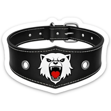 Leather collar engraved with screaming mouth sigil, dominance aesthetic sticker