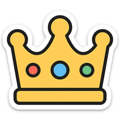 vector icon of a gold crown with subtle colorful gems, elegant and minimalist flat design, award badge style, 2D flat vector, trending icon look, soft shadows, no text, commercial use, isolated on white background sticker