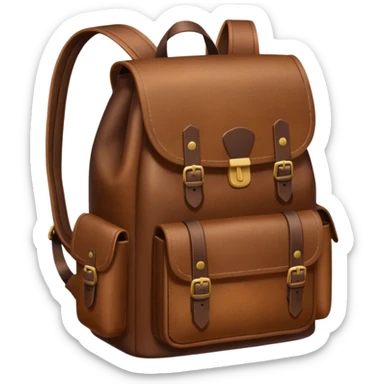Draw a leather backpack, using a front camera with a 75-degree angle from the ground. sticker