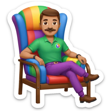 gay man rgb outfit, long chair, mustache sticker