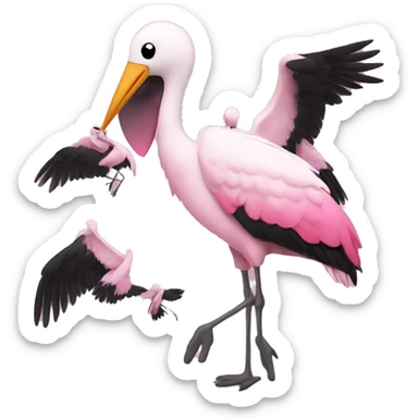 Pink Stork with 4 black babies  sticker