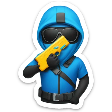 Blue emoji With a ski mask and a water gun sticker