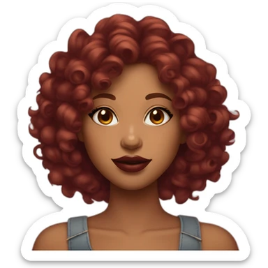 Emoji girl with honey tone skin with burgundy curly hair and big lips with lip liner and almond eyes sticker