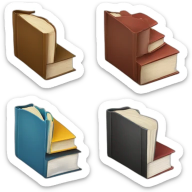 books with different size and thick with one book inclined sticker