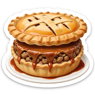 Cinematic Realistic Meat Pie Dish Emoji, showcasing a flaky pastry filled with rich, hearty meat gravy, rendered with lifelike detail and warm, inviting lighting. sticker