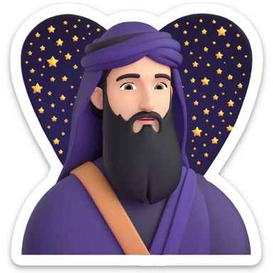 Middle Eastern wise man with beard, gazing at night sky full of stars sticker