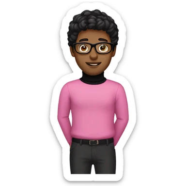 White male with black hair and black glasses wearing a pink turtleneck  sticker