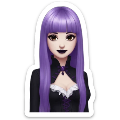 Elissabat-with-bangs-long-hair-dark-purple-and-black-vampire-goth-makeup-pinkeyes-romanticgothcloses sticker