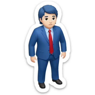 CHANGE TO SHOW THE FULL BODY, FROM AN ISOMETRIC OVERHEAD ANGLE, WITH MUCH PUFFIER HAIR (IN HIS DISTRICTIVE STYLE), WITH A LARGE, BLOATED STOMACH, WEARING A BLUE SUIT AND RED TIE, TURNED SLIGHTLY TO THE SIDE, IN THE STYLE OF ISOMETRIC FIGURES. sticker