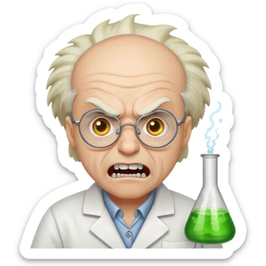 Angry balding Snaggletoothed mad scientist sticker