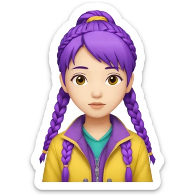 kpop hunters Rumi purple hair asian, yellow jacket braid sticker