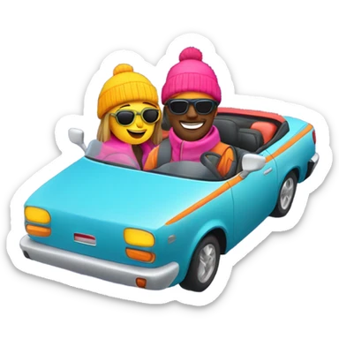 Couple driving in ski clothes convertible fast sticker