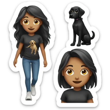 Girl with long hair and tshirt walking black lab sticker