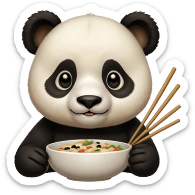 cute hungry panda with chopsticks eating sticker