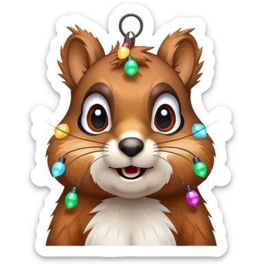 deranged squirrel covered in Christmas lights with snow on his face sticker