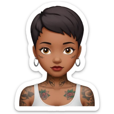 an ios genmoji for a short haired black, tattooed, beautiful girl sticker