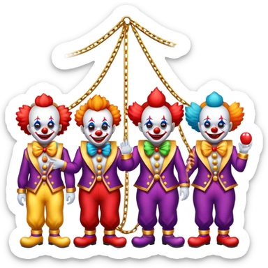 Vip zone full of playing clowns with golden chain on the neck. full height  sticker