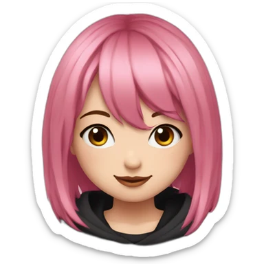 Full body Front view curvy emo girl pink hair sits on the floor straight view hands up black skirt полосатые рваные чулки sticker