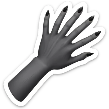back view of a grey colored arm and hand reaching out with black nails sticker