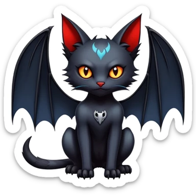 Vampiric feral futuristic gothic emo dark bat-cat-Litten-Noibat-Fakémon-hybrid-creature (full body) sticker
