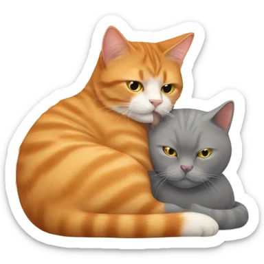 Ginger cat cuddling with a British shorthair sticker