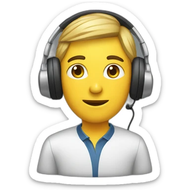 employee with computer desck and headphones sticker