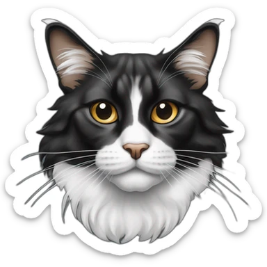 Main coon noir avec ventre blanc et une tache blanche sur le nez qui donne la pate sticker