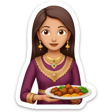 make an indian mom holding a plate of dinner wearing a salwar kameez  sticker