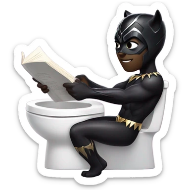 Black Panther superhero on the toilet reading a book. sticker