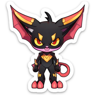Black Cool Kawaii Punk-Gothic Bat-winged Litten-Bat-cat-Fakemon full body sticker