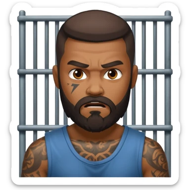 angry tattooed bearded boy male prisoner with prison cell bg sticker