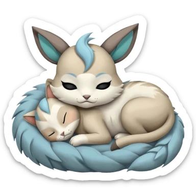 Animalistic tired sleeping snoozing snoring kawaii chibi sleepy happy glad somber mongral Meloetta-Absol-Zekrom-Gatomon-Pteromon-hybrid sticker