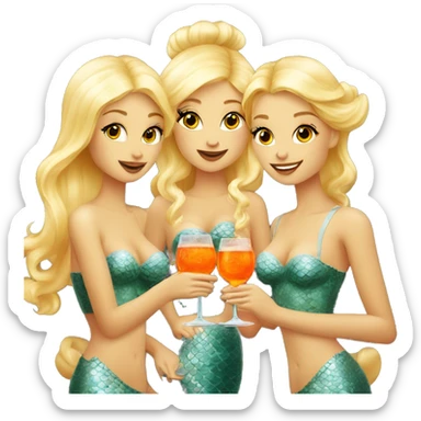 Three beautiful blond mermaids drinking aperol  sticker