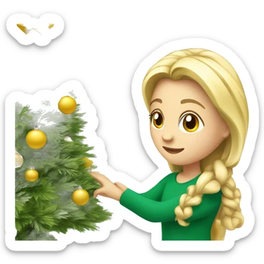 Blond Girl is decorating a Christmas tree sticker