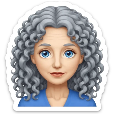  50 years olde woman with grey long curly hair and bleu eyes sticker