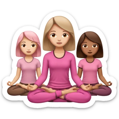 3 girls meditating dressing pink and brown clothers sticker