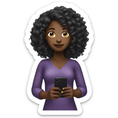 Black girl with long curly hair holding a phone  sticker