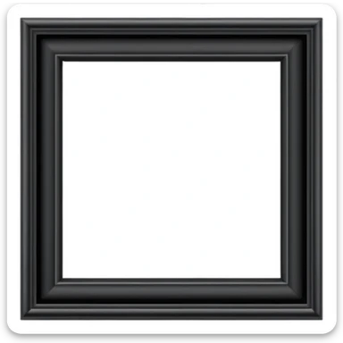 Minimalist emoji-style sticker of an empty rectangular picture frame, with pitch-black center. Clean edges, no texture, grayscale only.
 sticker