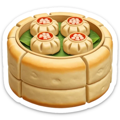 siu mai (a type of dim sum, just 1 cube of white color fish patty wrapped by yellow dough, leaving only the top part unwrapped, shape looks like short cylinder shape) sticker