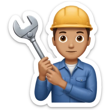 A man's hand holds a wrench sticker