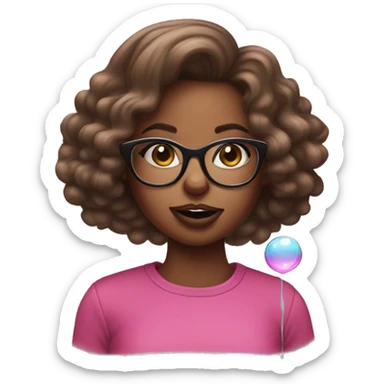 Sassy brown skin girl with glasses blowing bubble gum sticker