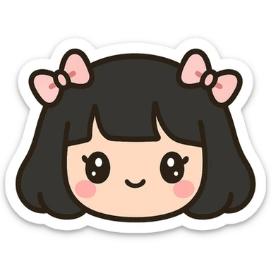 girl with black chanel haircut, pink bows, cute and coquette style sticker