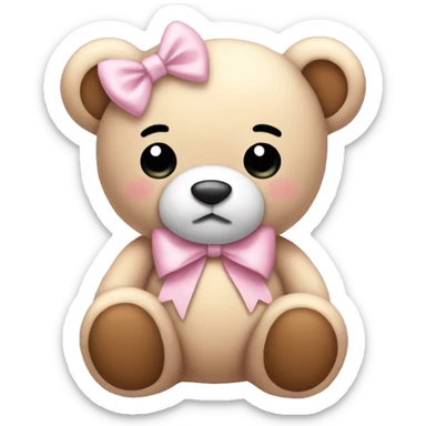 teddy bear plushy wearing a light pink hair bow sleepy  sticker