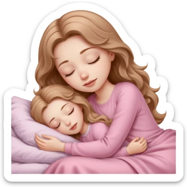 one girl with pale skin and long wavy light brown hair in light pink clothes sleeping alone sticker