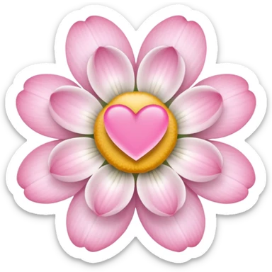 white flower with mini pink heart center sticker