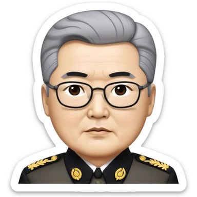 Grey haired general Kim il sung wearing black sticker