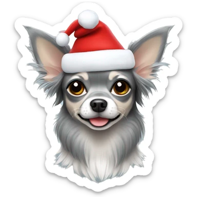 Longhair grey chihuahua with christmas hat sticker