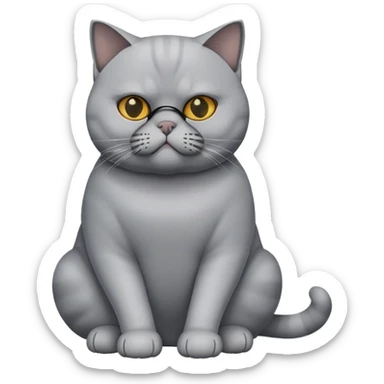 British Shorthair cat full body sitting with a mask sticker