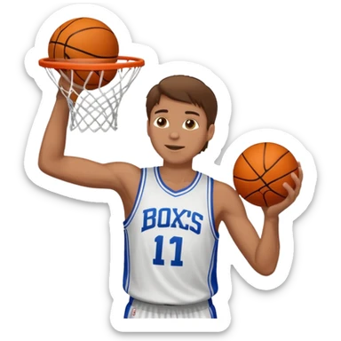 A white man with brown hair with a basketball, doing a layup sticker